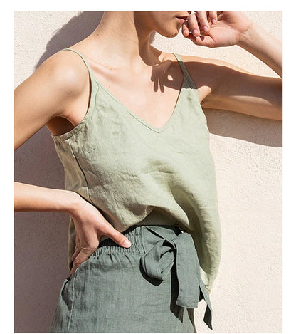 Vintage Cotton Linen Women's Summer Tank Top Sleeveless Harajuku Basic Cuasal Female Top For Girls Camisole Women Clothing