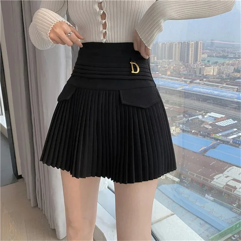 Fashions White Pleated Skirt Women High Waist Skater Skirt Female Korean A-Line High Fashion Casual Short Skirt Women Bottoms