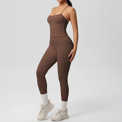 Halter Yoga Top Set Fitness Gym Suit Training Sleeveless Sport Gym Tops Crossover Back Sports Underwear  Tummy Control Slimming