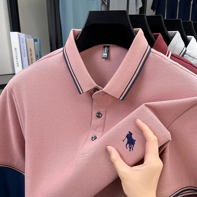 100% pure cotton men's short sleeved summer new golf casual polo shirt high-end brand designer pony embroidery design Tshirt top