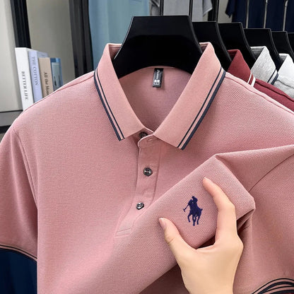 100% pure cotton men's short sleeved summer new golf casual polo shirt high-end brand designer pony embroidery design Tshirt top