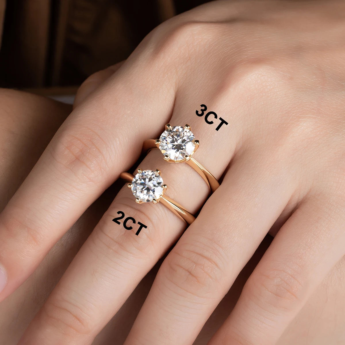 Gold Plated 2ct 3ct D Color Moissanite Engagement Solitaire Rings For Women With Cer Customs Jewelry Wholesale