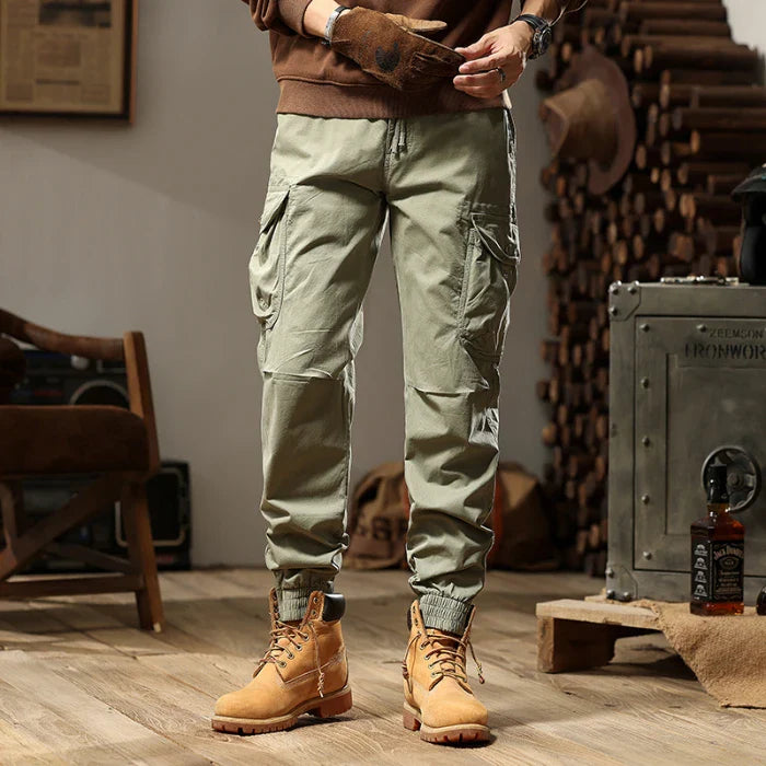 Brand Clothing 2026 Spring Summer Men's Baggy Cargo Pants Multi-Pocket Work Joggers Casual Cotton Tapered Trousers Long Pants