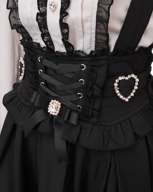 Japanese Liz Mine Mass Production Detachable Suspender Skirt Spring and Autumn Heart Cross Suspender Back Bow Straps Skirt