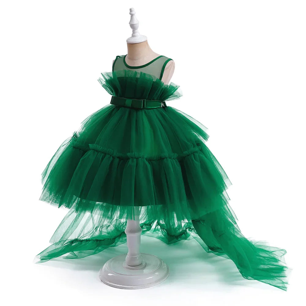 Elegant Tulle Bridesmaids Party Girls Dresses Summer Baptism Birthday Wedding Prom Princess Dress for Girl Christmas Kids Clohes