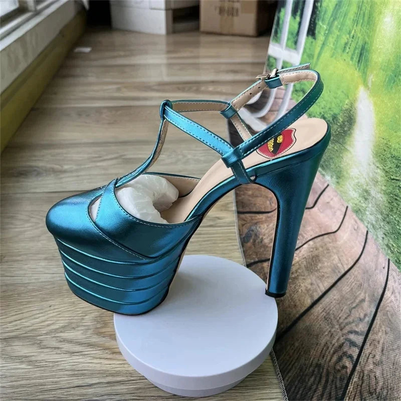 2026 Women's Round Head Sandals Thin Heels 5cm Thick Bottom Slope Heel Fish Mouth Rivet Sandal T-Platform Sandals Size34-43