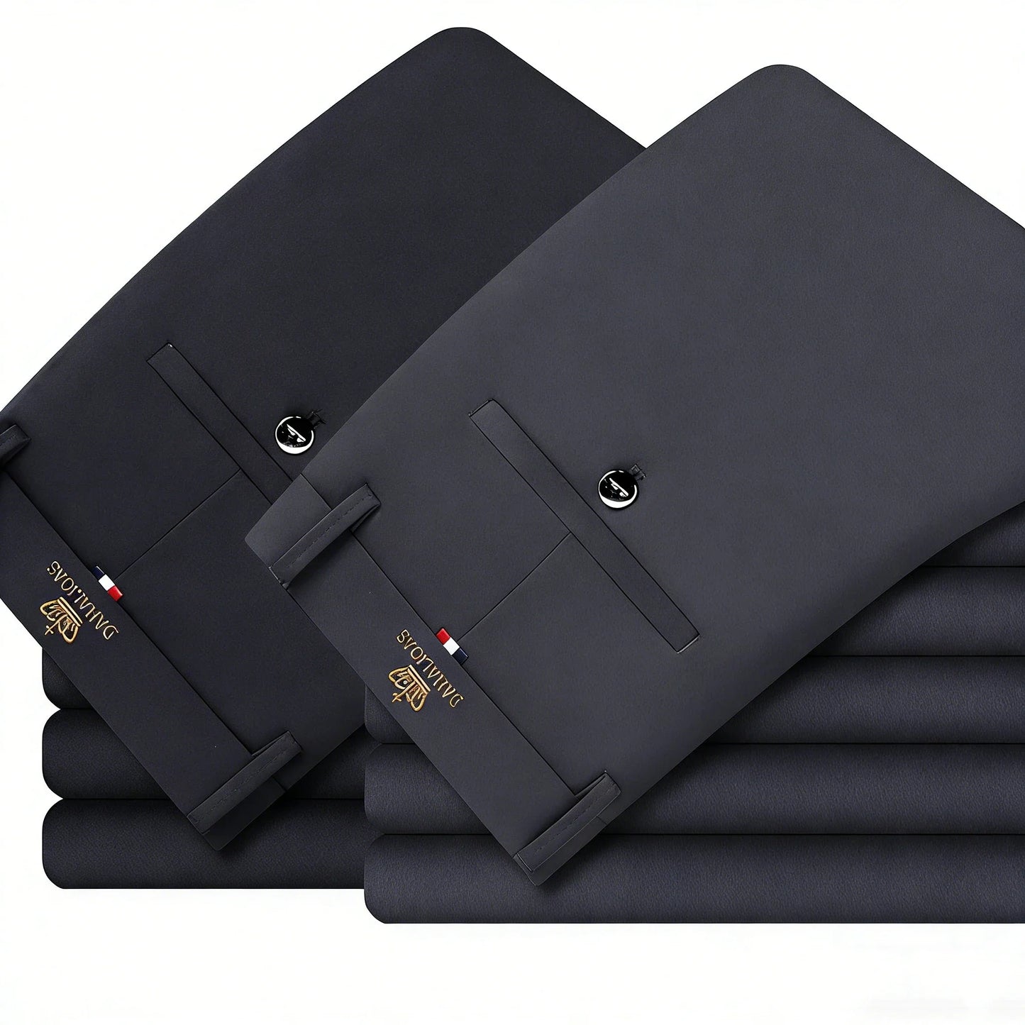 2 Pieces Men's High Elasticity Formal Pants Comfortable Straight Leg Business Trousers