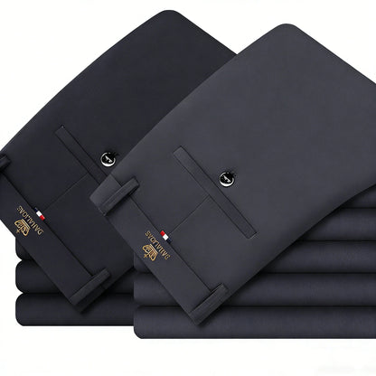 2 Pieces Men's High Elasticity Formal Pants Comfortable Straight Leg Business Trousers