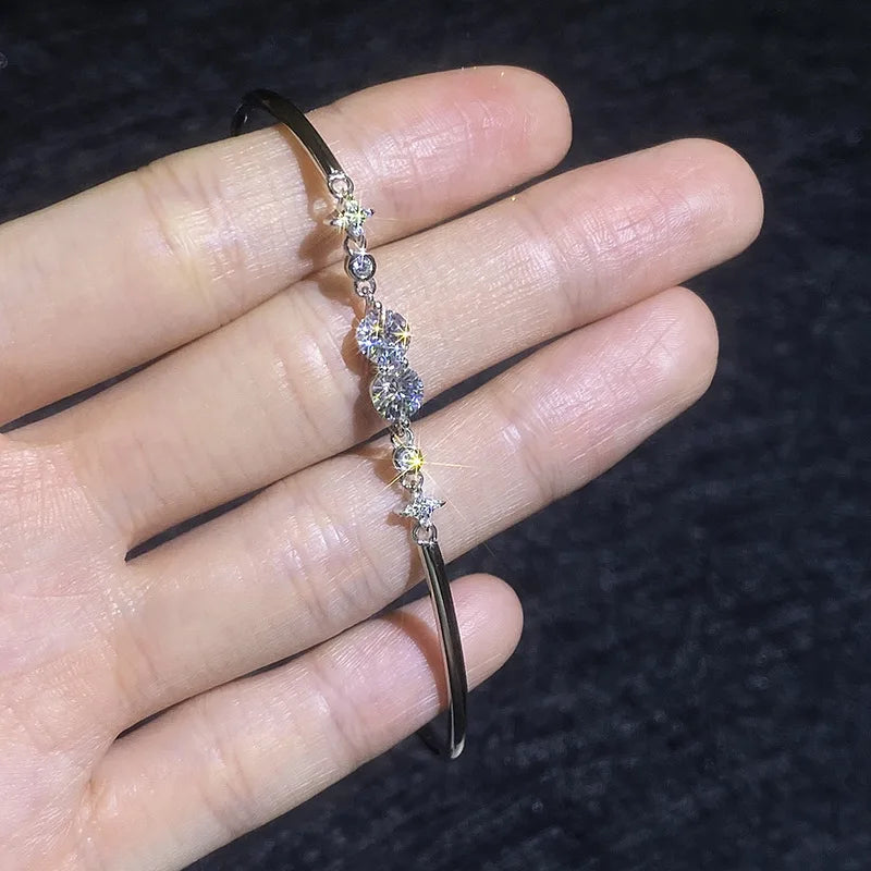 Lucky Clover GRA Certified 0.4cttw Moissanite Diamond Link Bracelet for Women 925 Silver Hand Chain Adjustable Bracelets