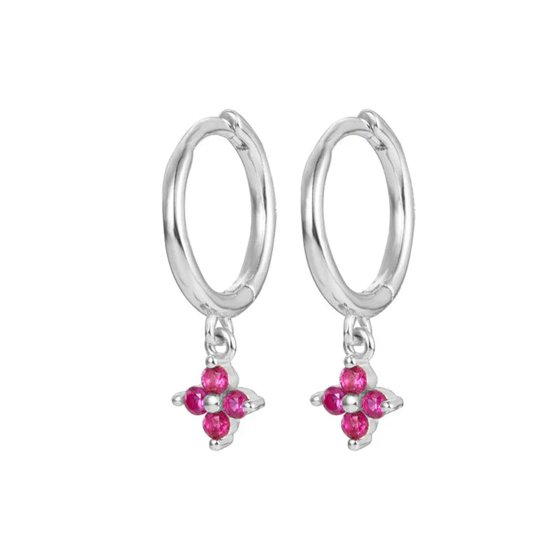 925 Sterling Silver Romantic Color Zircon Three-petal Flower Stud Earrings for Women Fashion Huggies Piercing Jewelry