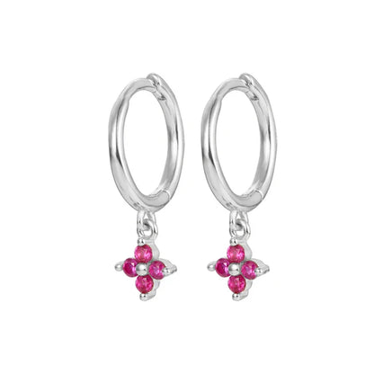 925 Sterling Silver Romantic Color Zircon Three-petal Flower Stud Earrings for Women Fashion Huggies Piercing Jewelry