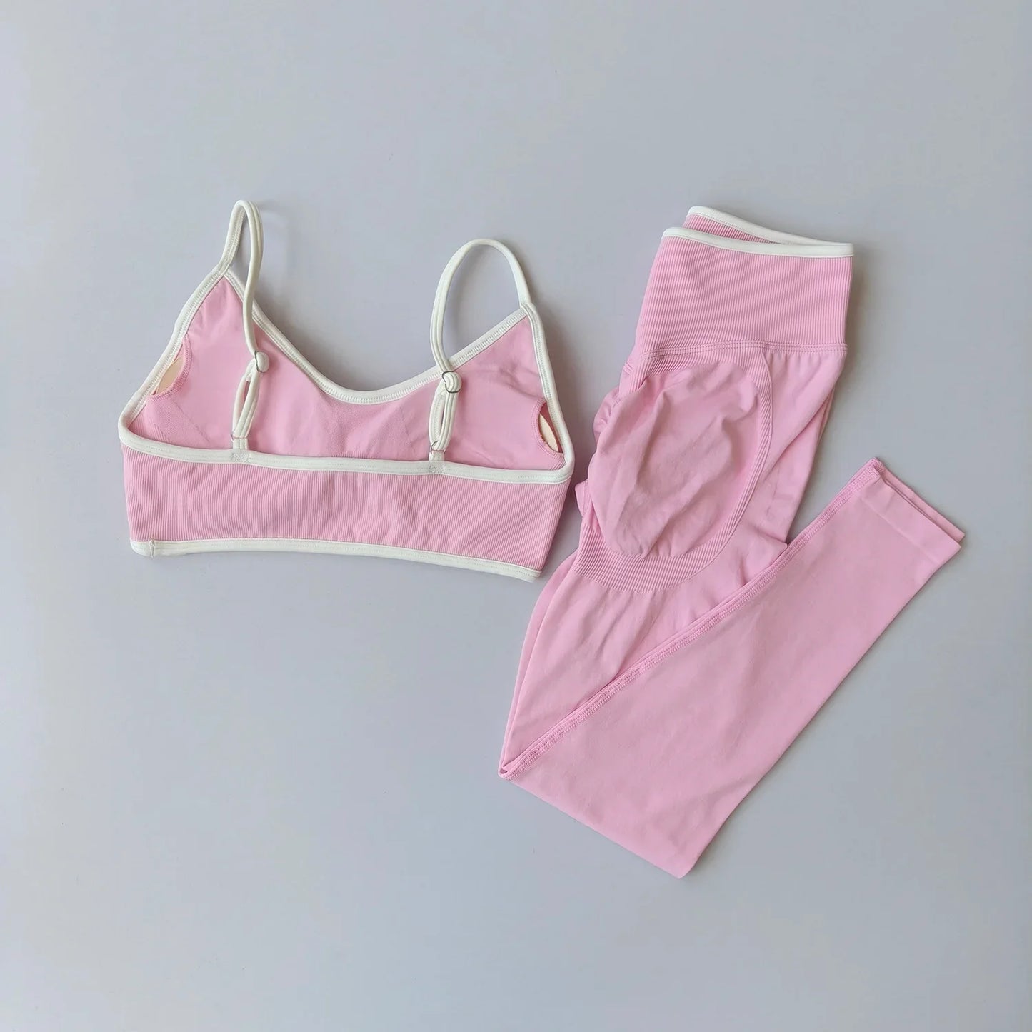 Women 2pcs Sport Sets Gym Push Up Yoga Pants Hollow Back Fitness Bras Workout High Waist Leggings Seamless Tights  Gym Set Suit