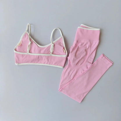 Women 2pcs Sport Sets Gym Push Up Yoga Pants Hollow Back Fitness Bras Workout High Waist Leggings Seamless Tights  Gym Set Suit