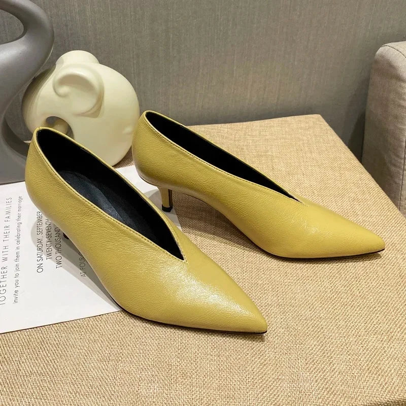Sexy Autumn New Designer Vintage Evening Shoes Ladies Fashion Pointed Toe V Cut Woman Shoes High Heel Pumps Sexy C323