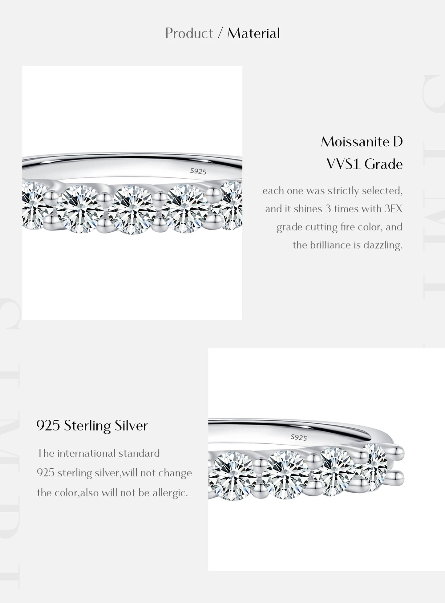 Moissanite Wedding Band 925 Sterling Silver Ring Platinum Plated Lab Diamond Stackable Crown Jewelry For Women Gifts