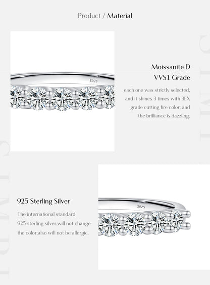 Moissanite Wedding Band 925 Sterling Silver Ring Platinum Plated Lab Diamond Stackable Crown Jewelry For Women Gifts