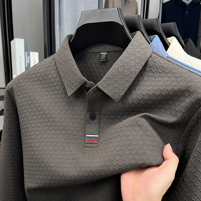 High quality fashion long sleeve polo shirt men's autumn new brand striped jacquard design Korean casual luxury lapel T-shirt