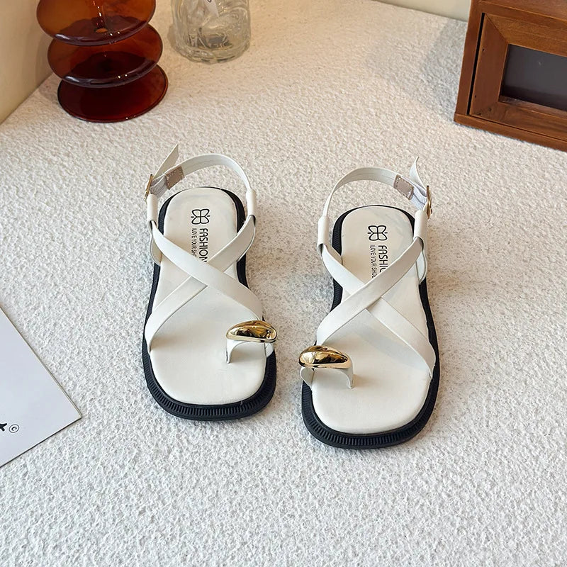 Summer New Kids Beach Sandals Clip-toe Outdoor Girls Roman Sandals School Fashion Cross-tied Children's Flat Sandals Non-slip