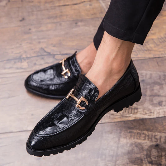 Men’s leather dress shoes pointed toe business casual formal metal detail black