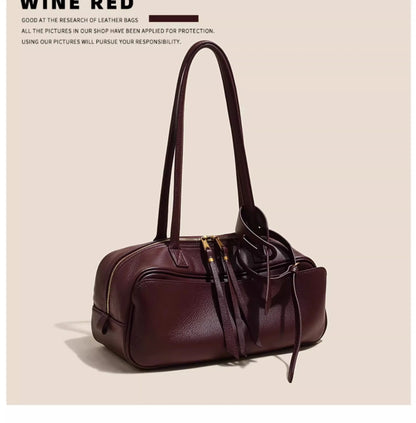 High version genuine leather pillow bag for women 2025 new all-match large capacity first layer cowhide bowling bag for women