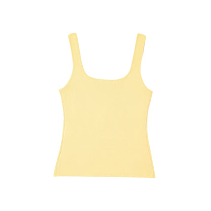 Vintage Casual Chic Yellow Women Cami Tops Solid Single Breasted Sleeveless Vest Fashion 2025 Spring Summer Holiday Tops