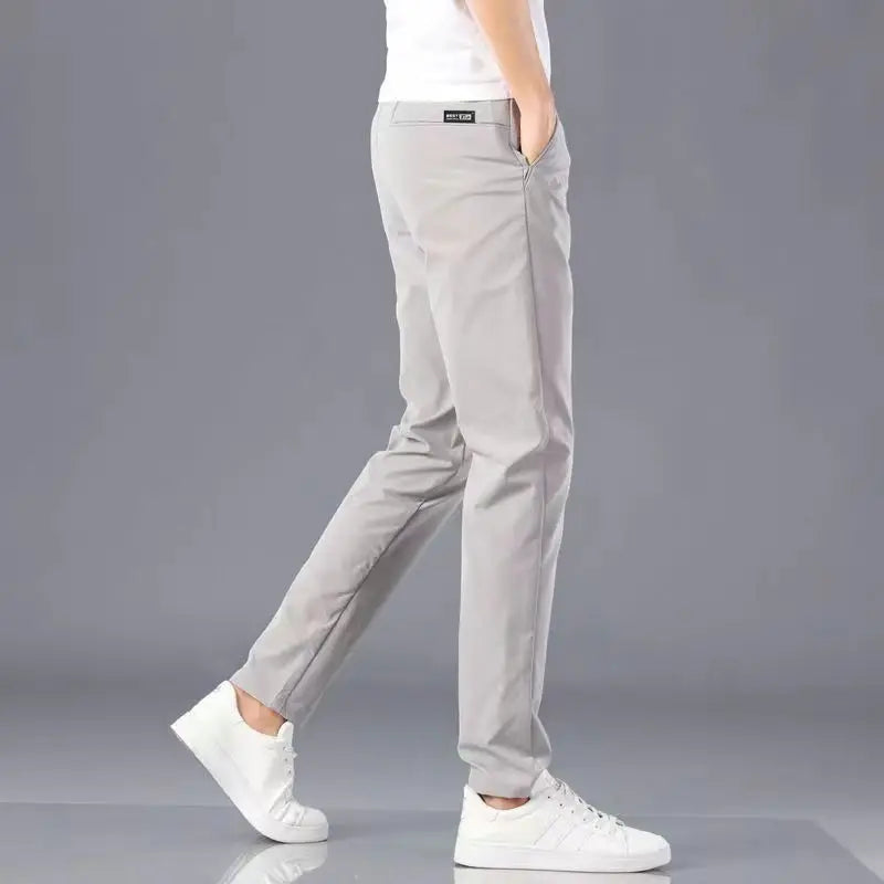 Men's Lightweight Casual Pants Summer Thin Ice Silk Straight Tube Simple Business Office Trousers Comfortable Soft Daily Wear