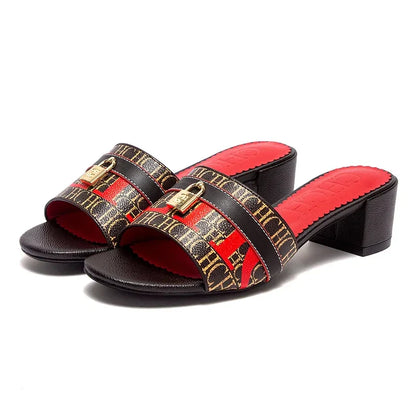 Woman Middle Heel Slippers Luxury Brand Women's Shoes Retro Design 2025 Summer New
