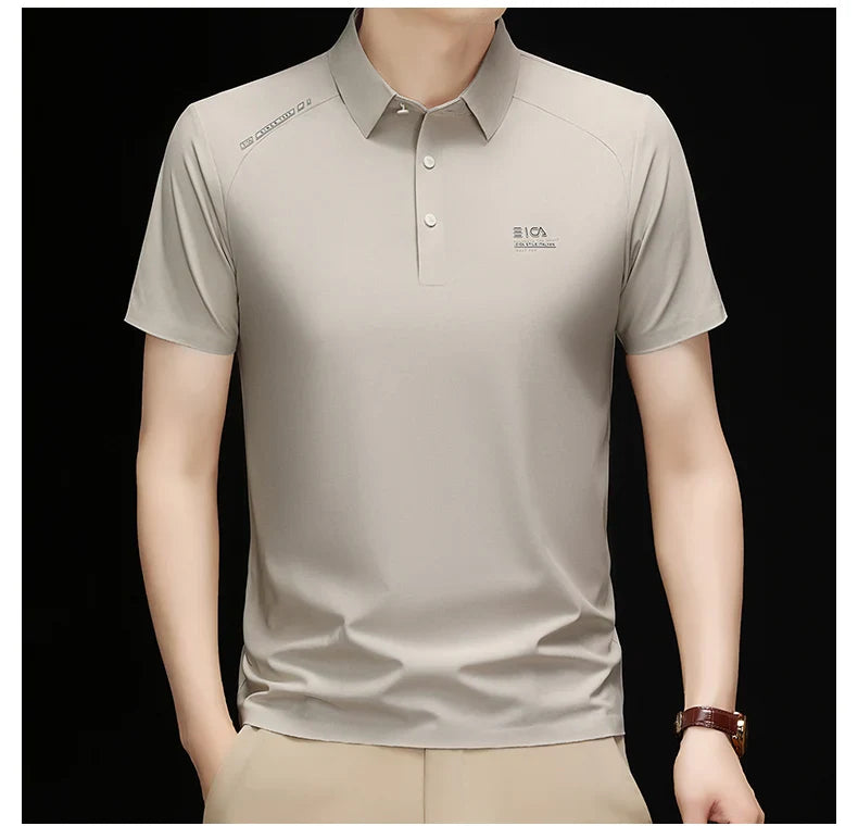 High quality ice silk short sleeve polo shirt cool breathable fashion brand letter printed summer casual men's lapel T-shirt