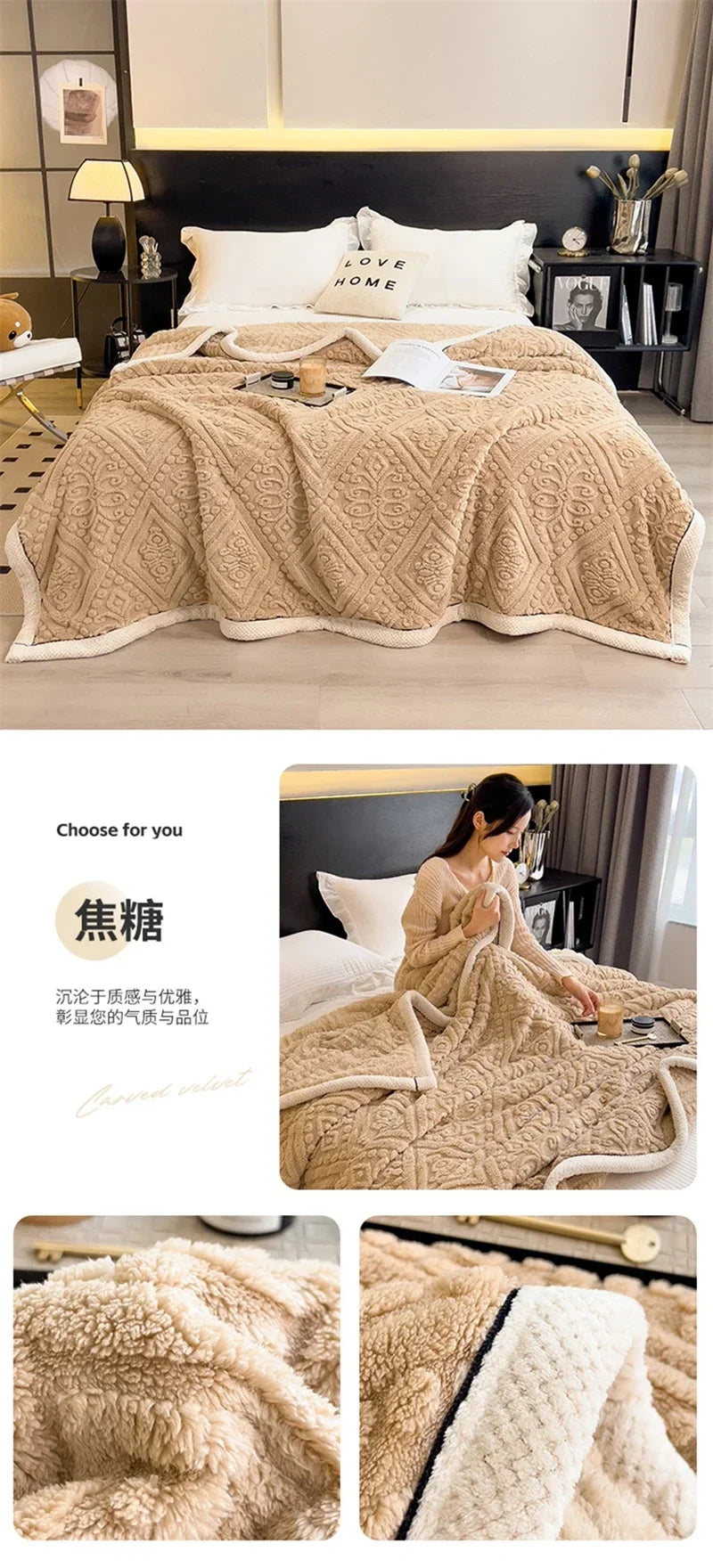New Carved Velvet Warm Autumn Winter Blanket for Bed Soft Fluffy Sofa Blankets Warmth Cozy Coral Flannel Sofa Cover Blanket Nap