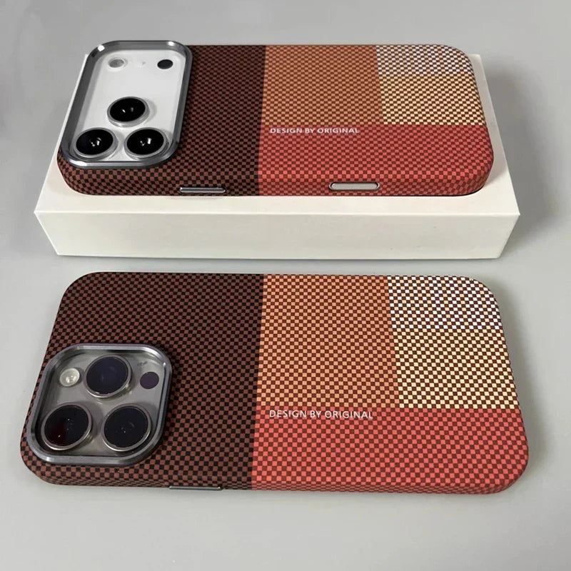 Magnetic Pixel Grid Texture Phone Case for IPhone 17 16E 15 14 Pro Max Metal Lens Buttons Slim Hard Protect Cover