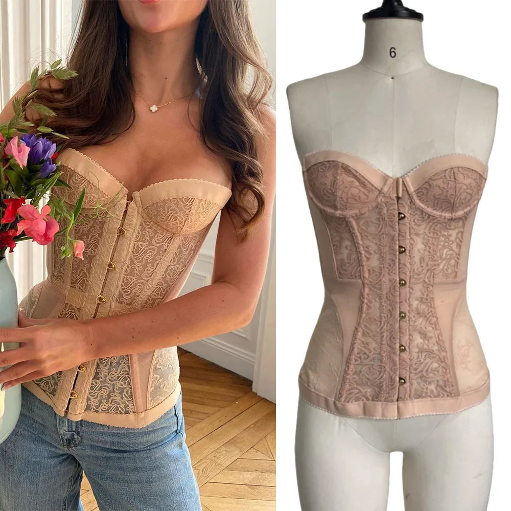 Tight Corset Strapless Top Sleeveless Boobs Street Trendy Vest Sexy Lace Hollow Fashion Spicy Girl Strapless Chic Party Top