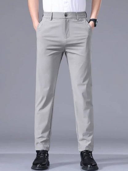 High Elastic Ultra-thin Casual Pants Men's Business Straight Slim Trousers Breathable Classic Black Gray Male Brand Pant