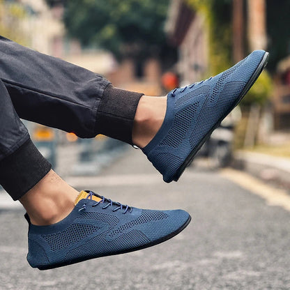 Sapatos Masculinos de Verão em Malha, Sapatilhas Planas para Uso Exterior, Sapatos de Caminhada de Alta Qualidade, Confortáveis, com Cadarço, Respiráveis, Antiderrapantes, Casuais