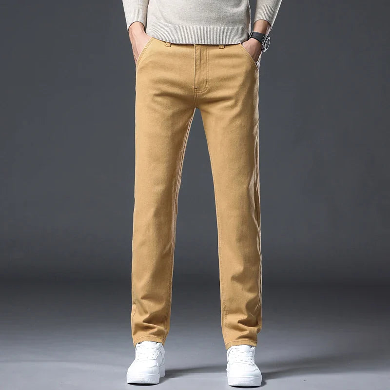 2026 new Cotton Elastic Men's Jeans Spring Fitted Straight Business Casual Trousers Soft Comfortable Fashion Korean Denim Pants