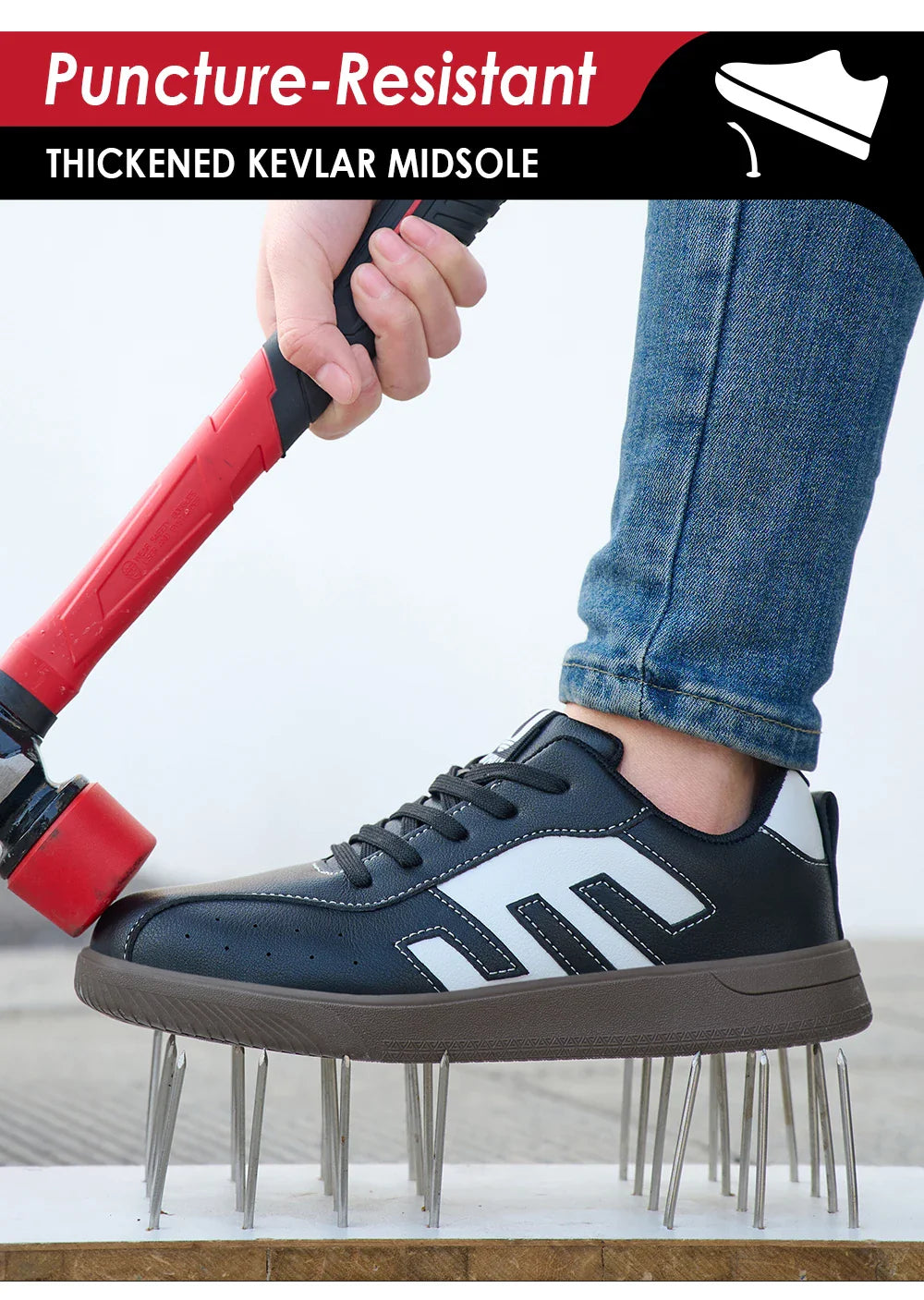 Ladies Safety Shoes Steel Toe Anti- Crush Lightweight Kevlar Work Shoes Fashionable Black And White Casual Protection Footwear