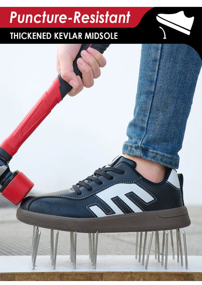 Ladies Safety Shoes Steel Toe Anti- Crush Lightweight Kevlar Work Shoes Fashionable Black And White Casual Protection Footwear