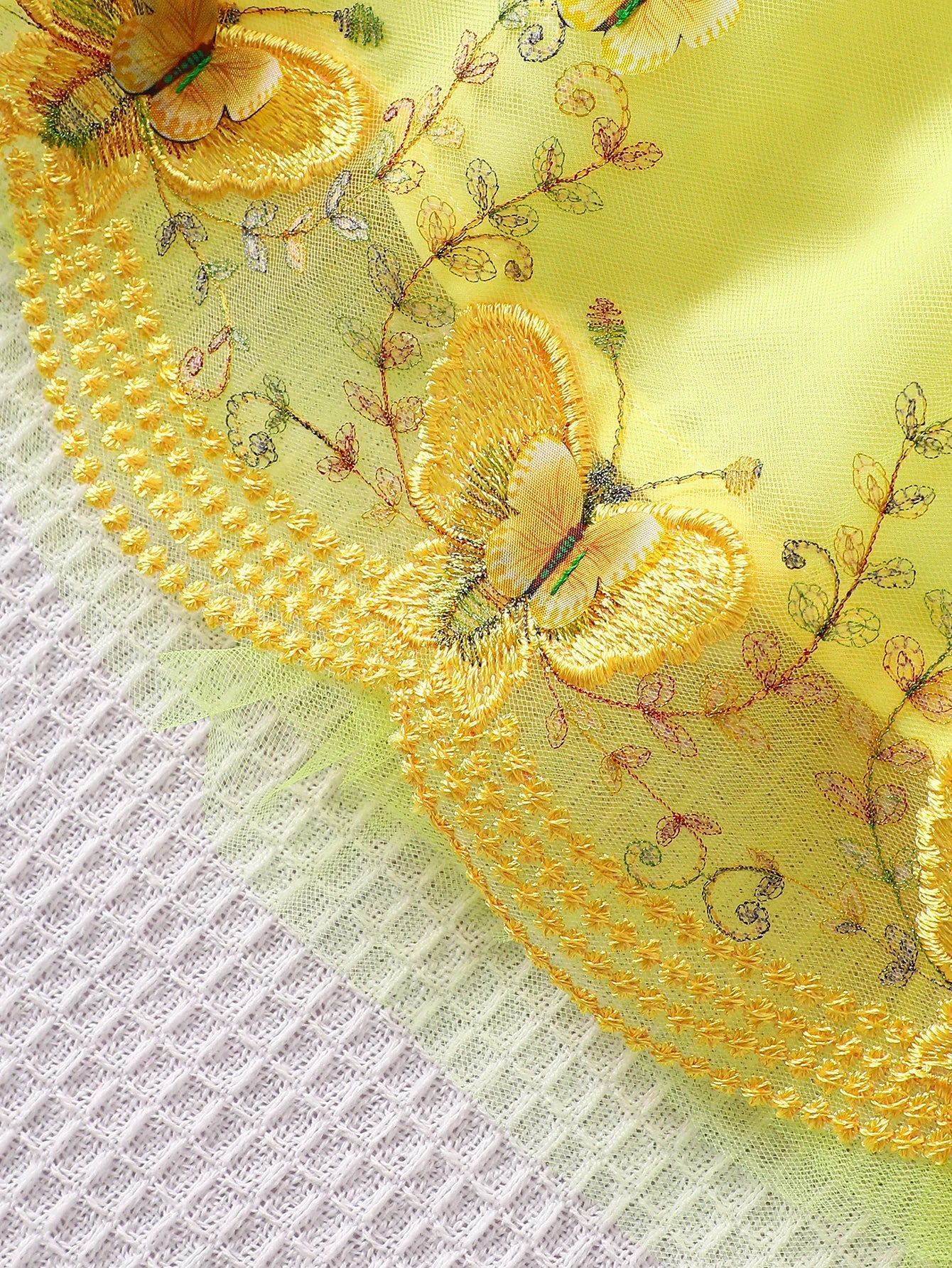 Girls' Summer Woven Flutter Sleeve Three-Dimensional Flower Three-Dimensional Butterfly Mesh Waist Bow Back Collar Open Button Casual Mesh Dress Wedding Party Light Dress Beach Holiday Party Princess Dress Gift