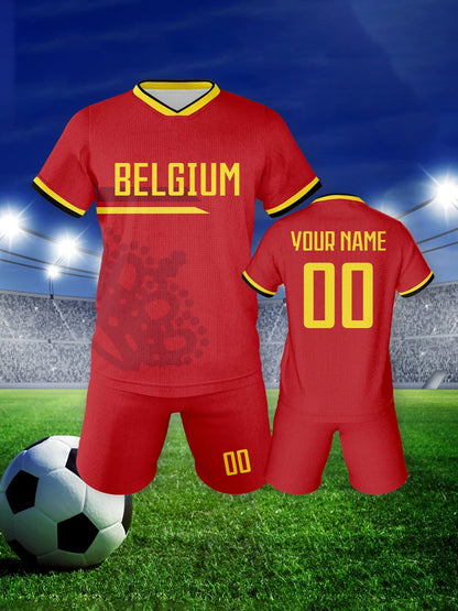 Belgium Customized Football Jersey for Kids Boys Soccer Jersey Set Personalized Summer Football Uniforms Girls Tracksuit 3-14Y