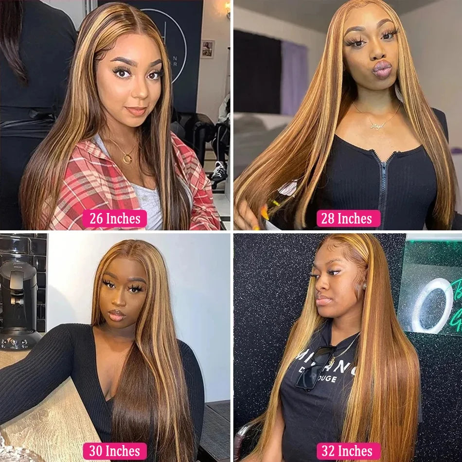 Highlight Straight Human Hair Wigs Brazilian Honey Brown Colored 13x4 Lace Front Wigs Preplucked 13X6 Lace Frontal Wigs