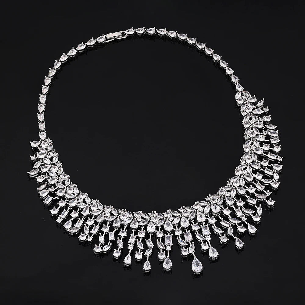 2024 New 4-piece Bride Zirconia Women's Party Jewelry Set, Deluxe Dubai Nigeria CZ Crystal Wedding Necklace Set
