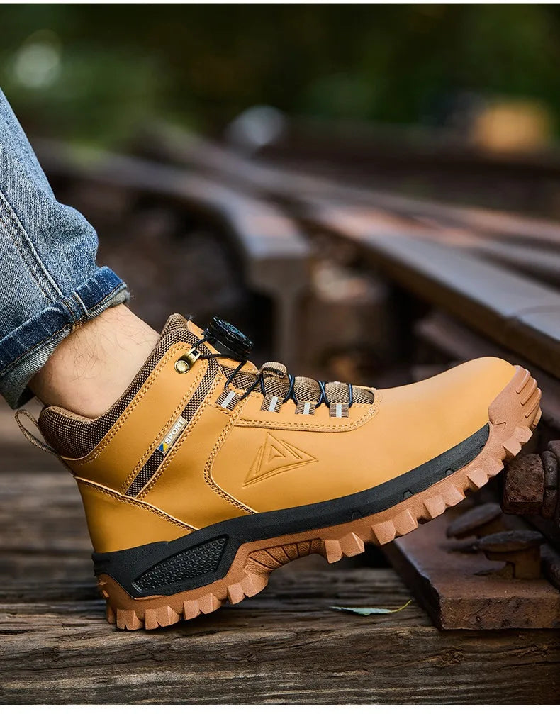 Brown Waterproof Safety Boots Men Indestructible Steel Toe Work Boots Anti-smash Stab-resistant High-top Knob Adjustable