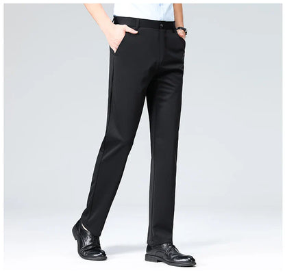 Mens Embroidery Trousers Casual Business Suit Pants Stretch Golf Dress Pants Men 4-Way Elastic Classic Black Trousers