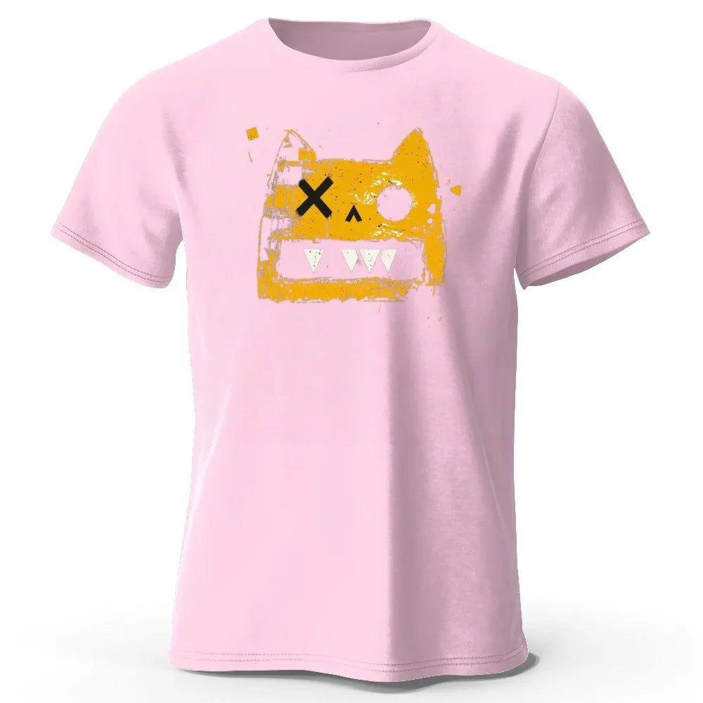Creative Graffiti Style Cat High Quality Cotton Short Sleeve Daily Casual Men Loose Large Comfortable Breathable Sports T-shirt