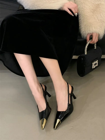 Street Style Sexy Pointed Toe Slingbacks Pumps Women Stripper Sandals High Heels Female Banquet Shoes Brown Kitten Heels