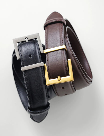New Luxury Double Genuine Leather Belt for Women Jeans Casual Dress Square Alloy Buckle Ladies Trendy Belts Fashion Waistband