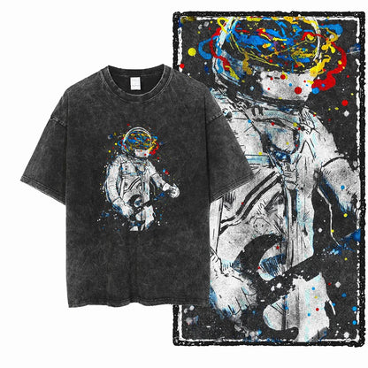 SA ASTRONAUT SPACE THEMES Printed Cotton Acid Washed Graphic Unisex T Shirt Cool Streetwear Men Tshirts Big Size Tee for men