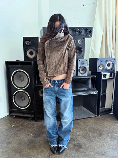 Y2K Harajuku jeans Vintage Wash distressed men women wide leg pants American hip hop Streetwear light blue Casual Baggy Trousers