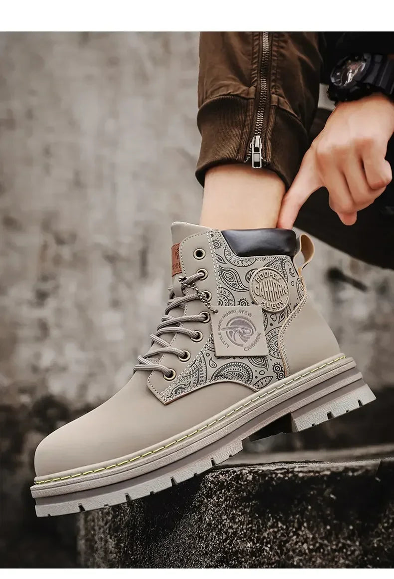 Four Seasons Men's Professional Motorcycle Riding Boots Large Size High Top Casual Leather Boots Fashion British Anti-skid Boots
