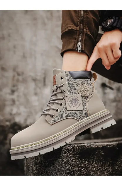 Four Seasons Men's Professional Motorcycle Riding Boots Large Size High Top Casual Leather Boots Fashion British Anti-skid Boots
