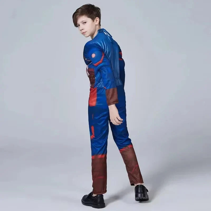 Captain America  Muscle Costume Superhero Captain America Muscle Jumpsuit Shield Cape Outfits Halloween Carnival Costumes